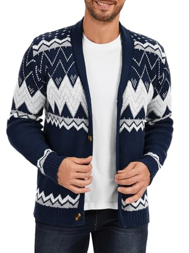 Men's Shawl Collar Cardigan Vintage Geometric Button Down Sweater