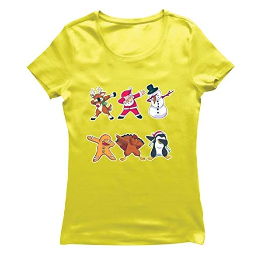lepni.me Dam t-shirt Christmas Dab Dabbing Santa Deer Snowman Pepparkakor och vänner (L Gul Flerfärgad)