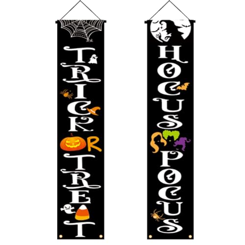 Image of Halloween Banner 70inch Horror Themed Outdoor Indoor Front Porch Sign Reusable Hanging Halloween Banner Decor for Home Party Yard Garage Front Wall Doo Decorations Supplies
