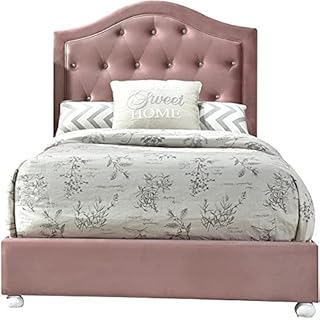 Bowery Hill Contemporary Twin Bed in Pink Fabric