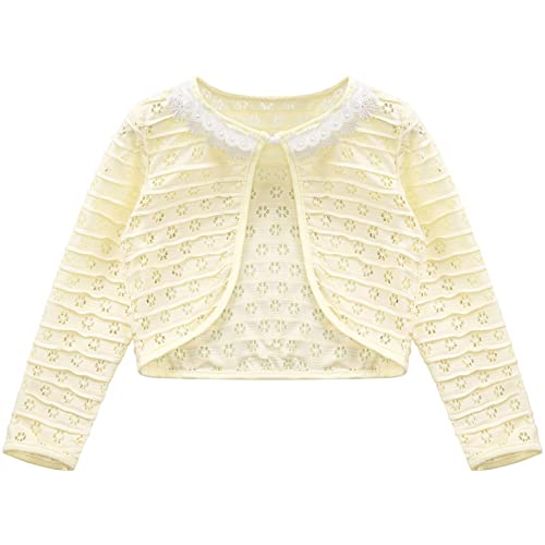 Little Girls Kids Floral Printed Knit Cardigan Long Sleeve One Button Closure Bolero Shrug Cover Up Yellow 11-12 Years3
