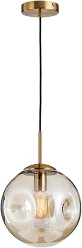 Miniatura 1 de Lámpara colgante esférica de vidrio, lámpara de techo colgante de hierro dorado y globo de vidrio (9.8 pulgadas, ámbar)