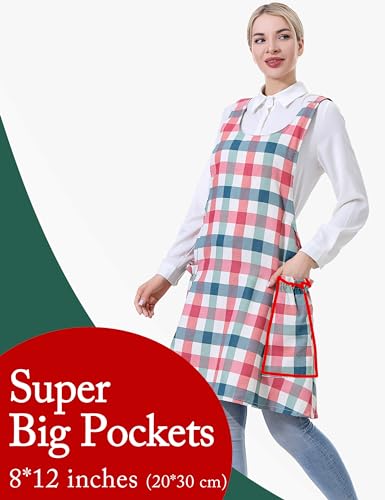 Image of Cozy Adjustable Cross Back Aprons for Women with Pockets Cotton Linen Cooking Kitchen Baking