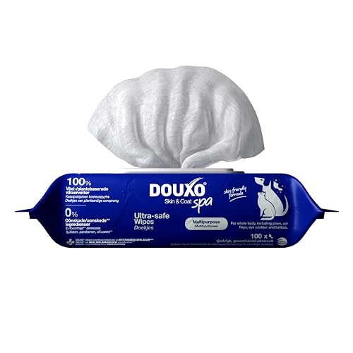 DOUXO Skin & Coat SPA Ultra-Safe* Feuchttücher für Hund und Katze 100 Tücher entfernt Tränen- und Speichelrückstände erfrischt das Fell und hinterlässt angenehmen Duft hautfreundliche Rezeptur