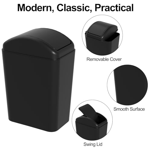 Caneca de basura plástica negra rectangular de 4.5 gal miniatura 3