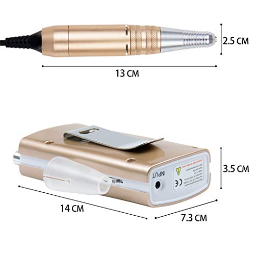 Professional 30000RPM Rechargeable Nail Drill Portable Electric Nail File Manicure Pedicure Machine with 11 in 1 Nail Drill Bits and Sanding Bands for Acrylic Gel Nails(Champagne)