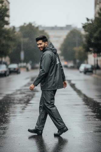 Image of Men's Waterproof Raincoat with Hood | All-Season Lightweight Rain Wear for Bike Riding, Travel & Outdoor Use | Full Sleeve Windproof Rain Jacket for Men