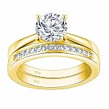 SHELOVES Yellow Gold Plated Sterling Silver Engagement Ring Set Solitaire AAAAA Round Cz Wedding Ban