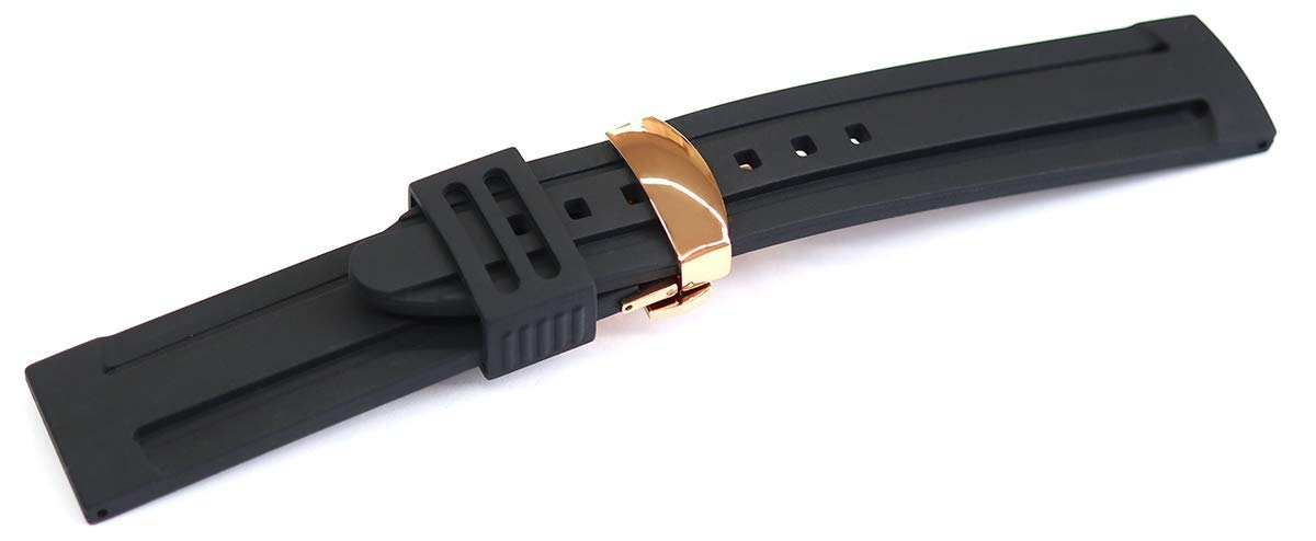 EwatchAccessories 22mm Black Silicone Rubber Rose Gold Deployment Buckle Clasp Diver Watch Band Strap| Thick Comfortable Heavy Duty Wrist Strap for Men and Women (B08CTFHRRW) Amazon Price History, Amazon Price Tracker