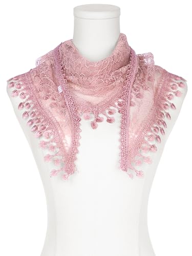 Lace Floral Mantilla Scarves, Crochet Tassel Triangle Shawl, Cathedral Chapel Church Head Covering Mass Bridal Veils2