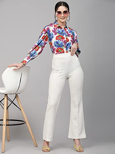 Image of Style Quotient Women White and Multi Floral Polyester Regular Smart Casual Shirt