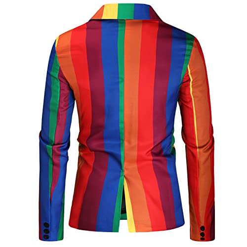 Men's Slim Fit Suit Set One Button 3-Piece Blazer Dress Fashion Colorful Striped Wedding Prom Party Jacket Vest Pants (Multicolor,3X-Large) #TOP3