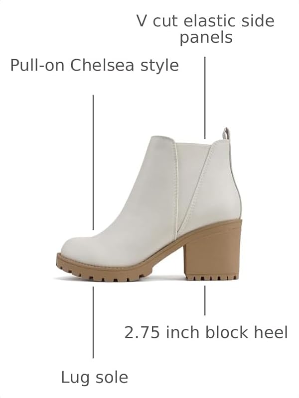 Soda ORIGAMI ~ WOMEN LUG SOLE MID HEEL FASHION ANKLE BOOTIE W/DOUBLE ELASTIC GORE (White/Beige Pu, 9) by Soda - Used condition - Image 3
