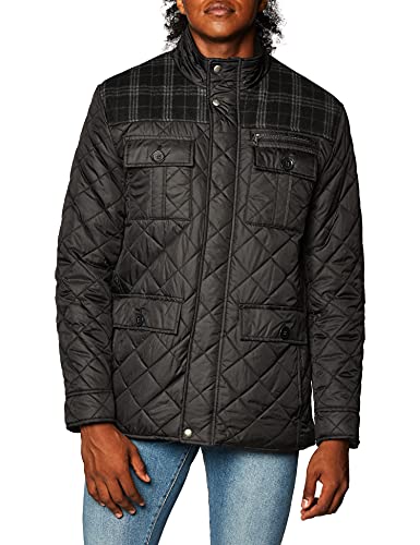 Cole Haan Signature Men s Plaid Wool Mixed Media Multi Pocket Jacket, Black, Small