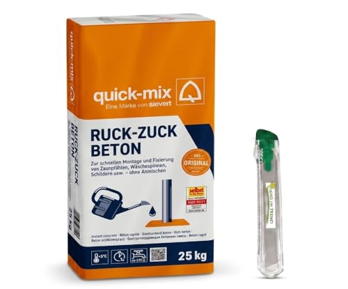 DEKO IM TREND Ruck-Zuck Beton 25 kg inkl. Sacköffner | Schnellerhärtender Beton | Montagebeton für Zaunpfähle & Fundamente | Erhärtet in 5 Min | Körnung 0-8 mm | Grau | Innen & Außen