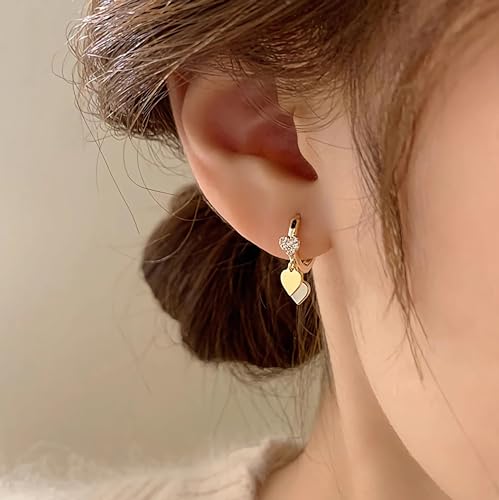 LOVECOM 925 Sterling Silver Heart Dangle Earrings for Women 14K Gold Plated Dainty CZ Love Hearts Charm Huggie Hoop Earrings to Daughter Birthday Christmas Wedding Jewelry Gifts4