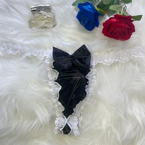 Men's Sexy Sissy Lace Thong Lingerie G-string Underwear T-back Panties With Bow2