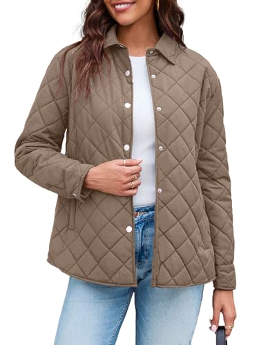 Grlasen Womens Lightweight Quilted Jacket Fall Button Down Puffer Jackets Loose Fit Stand Collar Warm Coats Outerwear