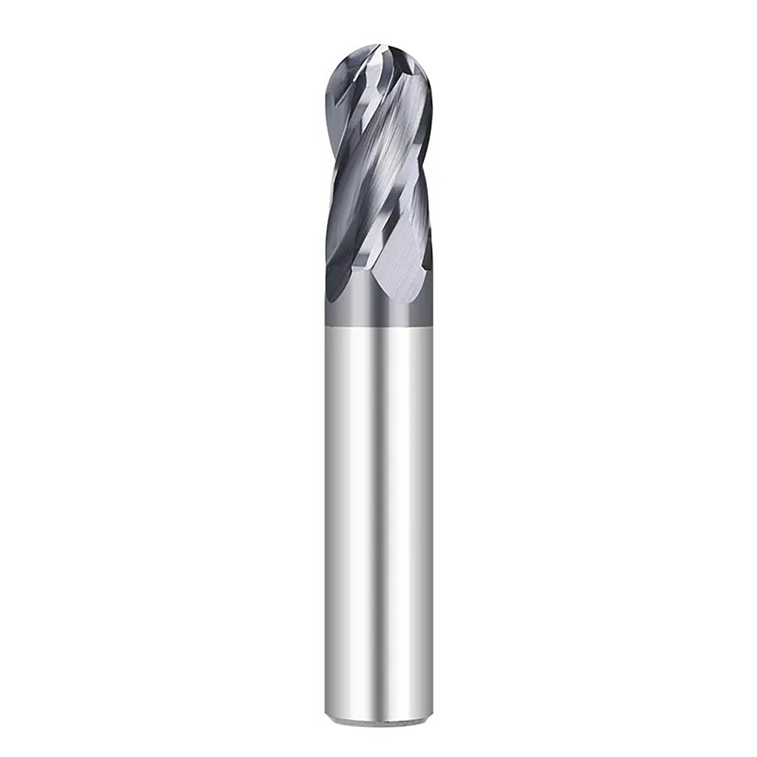 6mm 8mm 10mm Shank Milling Cutter 4 Flute Ball Nose Carbide End Mill CNC Milling Tool Spiral Router Bit for Metal Copper Steel R1.0-R8.0(Nano Blue Coated,R6x12x24x75x12D)
