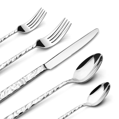 Nice Kitchen Silverware Set for 8, Premium Stainless Steel Flatware Set, Heavy Duty Silverware Cutlery Sets with Wavy Patterns, including Spoons and Forks Set, Mirror Polished, Dishwasher Safe