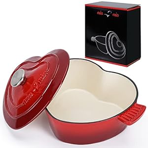MIAMIO – Enameled Cast Iron Dutch Oven (3.2 Quart, 10 Inch) in Heart Shape Non Stick Pot/Gift for Christmas, Suitable for All Heat Types + Oven