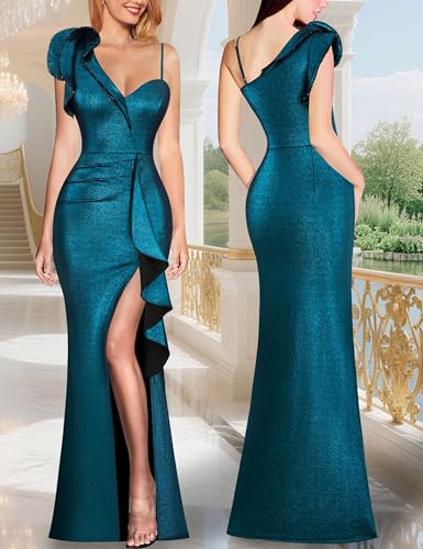 Image of VFSHOW Womens Ruffle One Shoulder Wedding Formal Prom Evening Maxi Dress