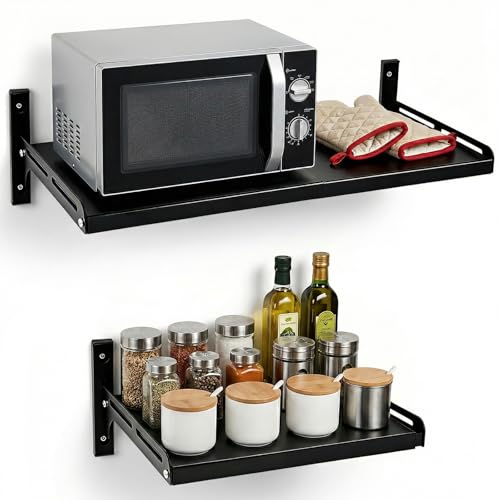 ABCOOL Étagère Murale Extensible pour Four à Micro-Ondes Cuisine Maison, Support Réglable Amovible avec 4 Crochets