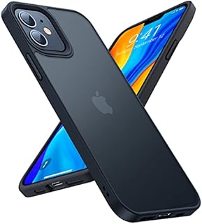 TORRAS Military Shockproof for iPhone 12 Case/iPhone 12 Pro Case, Strong Protective yet Slim Thin Translucent Hard Back with Silicone Bumper Case Guardian Series-Black