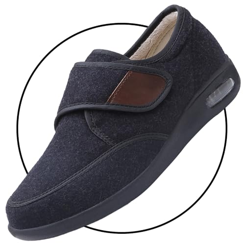 POFH Scarpe con strappo uomo Invernali Caldo Peluche Scarpe pianta larga donna, Scarpe per Diabetici da Uomo Scarpe Pianta Larga per Piedi Gonfi Scarpe Uomo Casual(Black1,41 EU)