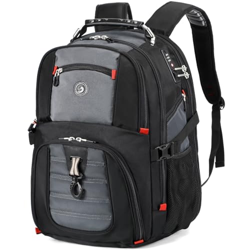 SHRRADOO Extra Large 50L Travel Laptop Backpack with combination lock, College Backpack Airline Approved Business Work Bag Fit 17 Inch Laptops for Men Women,Grey