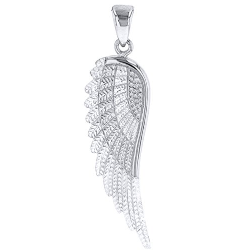 Jewelry America Solid 14k White Gold Textured Angel Wing Charm Pendant