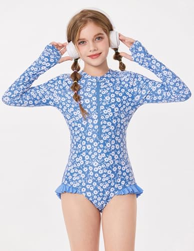 Image of GRACE KARIN Girls One Piece Swimsuits Long Sleeve Bathing Suits Swimwear 5-14Y