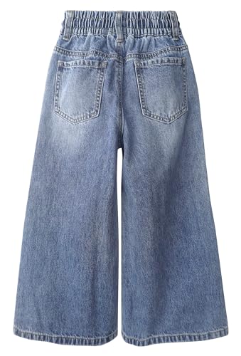 KIDSCOOL SPACE Girls Jeans, 5-14T Wide-Leg Loose Elastic Waist with String Flared Denim Pants2