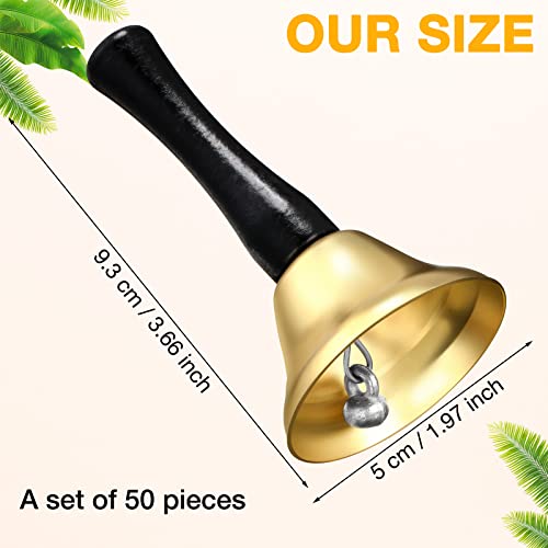 50 Pcs Gold Hand Bell Steel Call Bell Dinner Bell Service Bell Wedding Bells With Wood Handles For The Sick Elderly Alert Classroom Alarm, 1.97 X 3.66 Inches #TOP1