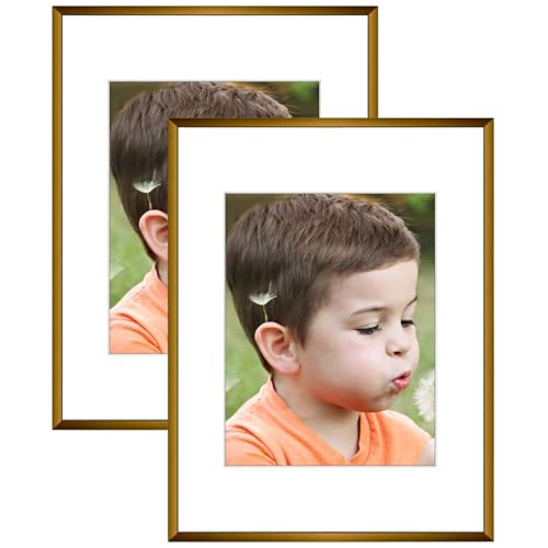 Frametory 2 Pack 12x16 Aluminum Frame with Mat for 8.5x11 Photo, Bronze