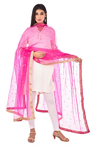 Image of YOUTHQUAKE Women's Net Embroidered Full Size Dupatta With 4 Side Golden Lace