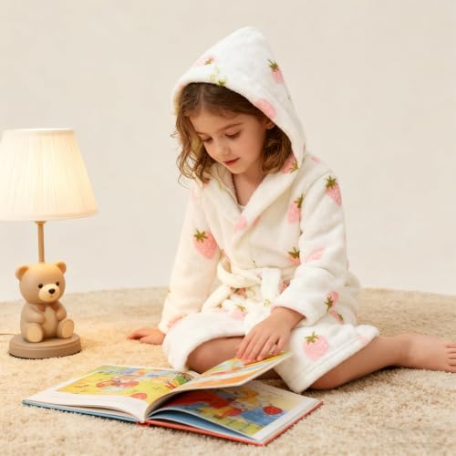 Image of Kids Bathrobe Hooded Plush Fleece Robe for Girls Boys