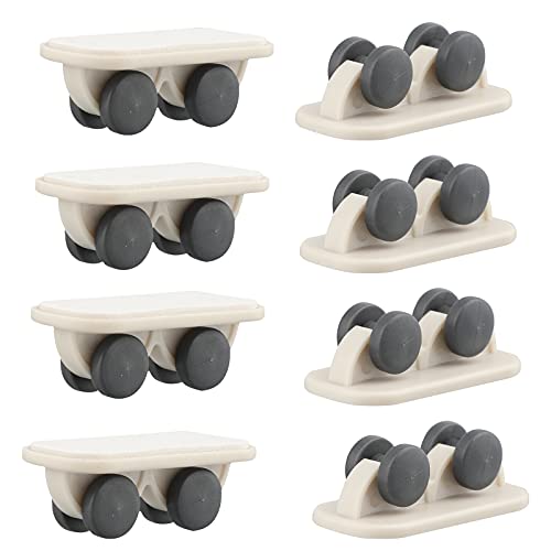 Savita 8 Pieces Adhesive Wheels Small Self Adhesive Mini Casters Sticky Plastic Carton Wheels for Furniture Bins Cart Desk Ottoman Storage Container Upto 17.5lb (White, One Way Wheel)