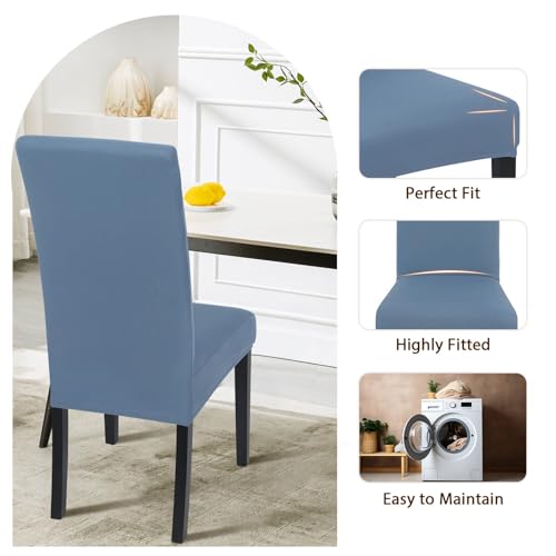 Image of SearchI Dining Room Chair Covers Set of 6, Stretch Solid Color Parsons Chair Slipcovers Spandex Removable Washable Kitchen Chair Protector Cover for Dining Room, Hotel, Ceremony (Gray Blue)