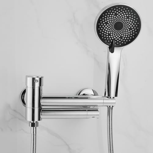 Robinet de baignoire mural mitigeur laiton avec douchette pour douche - 5