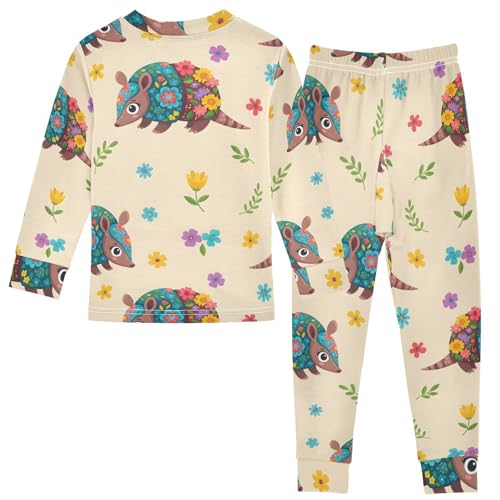 Pajama Sets Long Sleeve Armadillos Animal Floral Pattern Soft Comfy Sleepwear 2 Piece PJS 3-8T3