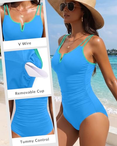 Image of Yonique Womens One Piece Swimsuit Tummy Control - Slimming Bathing Suit V Wired Full Coverage 2026 Swimwear