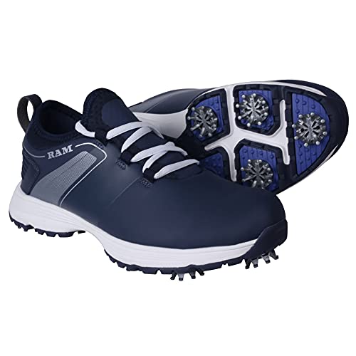 Ram Golf XT1 Mens Waterproof Golf Shoes, Spiked, Blue Size 9