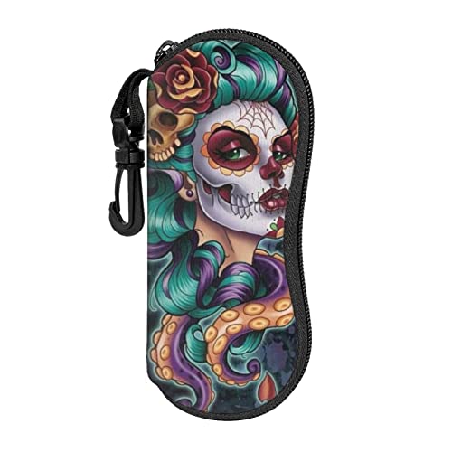 SHQD Étui souple pour lunettes de soleil avec clip de ceinture - Motif tête de mort mexicaine - Portable - Ultra léger - En néoprène - Fermeture éclair - Pour homme et femme, Noir, Taille unique Cover
