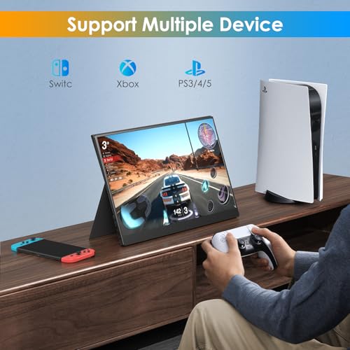 Image of WGK 17.3 inch Portable Monitor 1080P FHD 144Hz Travel Display HDMI /USB-C Compatible with Laptops, Desktops, Phones, PS, Mac, Xbox, Switch, and Other Gaming Devices with Smart Cover & Speakers VESA