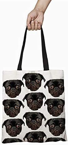 Black Pug Tote Bag Gifts for Dog Lovers Print Bags with Dogs on