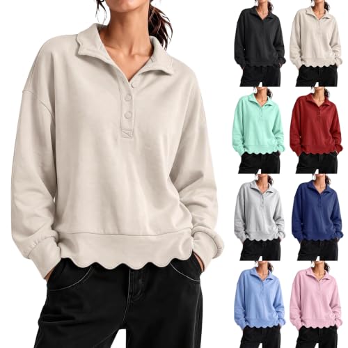 moolBeko Womens Sweatshirts Scalloped Henley Pullover Tops Fall Outfits - image 1
