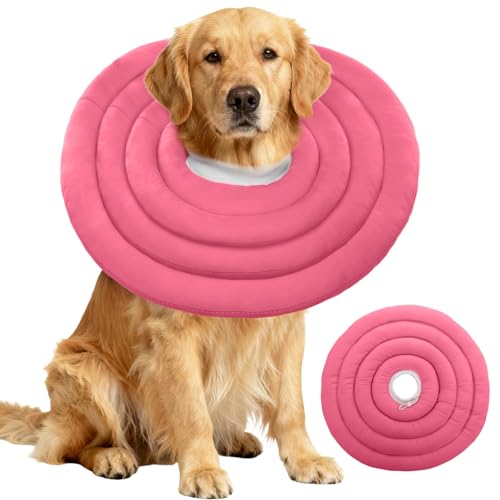 Image of IDOMIK Dog Recovery Collar, Waterproof Soft Dog Cone After Surgery, Comfy Protective Elizabethan Collar Alternative for Dogs Cats, Adjustable Pet Neck Donut Cone Anti-Licking Biting Wounds,RoseRed,3XL