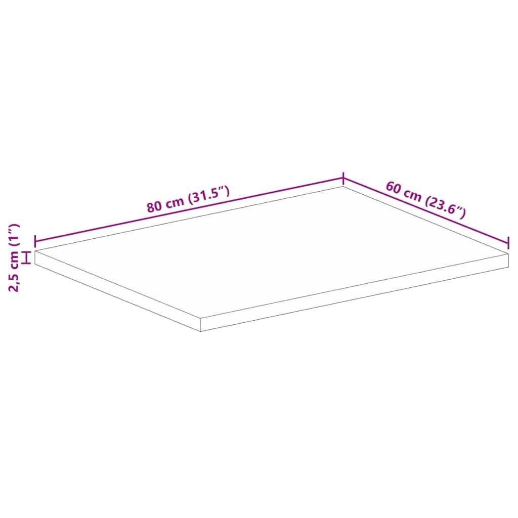 vidaXL Tischplatte, Holzplatte für Esstisch Couchtisch, Massivholzplatte Rustikales Design, Ersatztischplatte, 80x60x2,5cm Rechteckig Raues Massivholz Mango