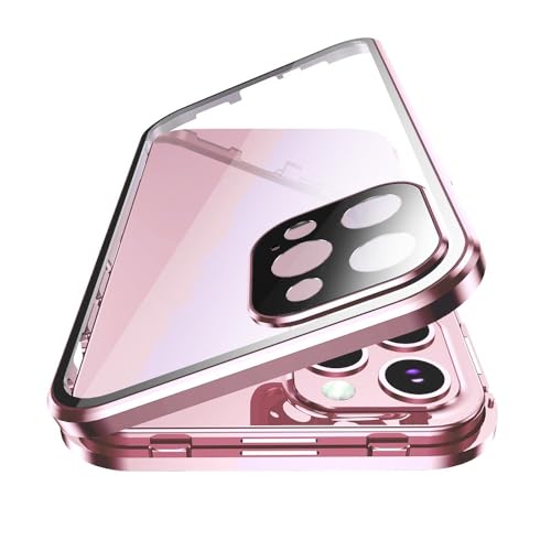 Coque magnétique iPhone 15 rose intégrale en verre trempé 360